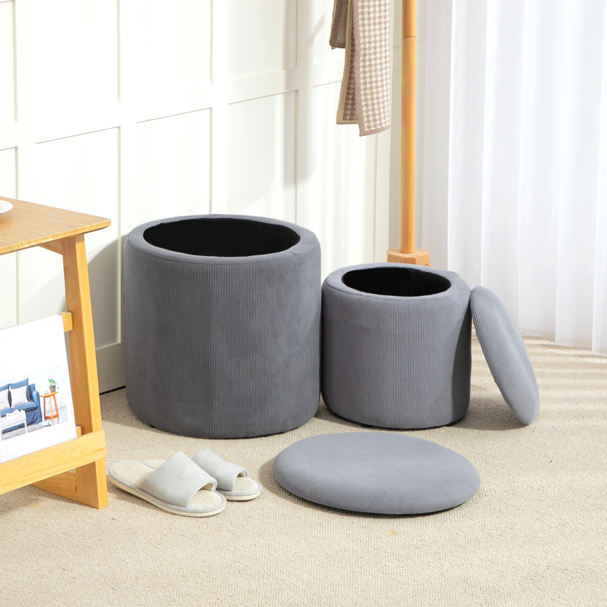 HOMCOM Fabric Storage Ottoman Set Large Small Lid - HOMCOM - Home Symphony