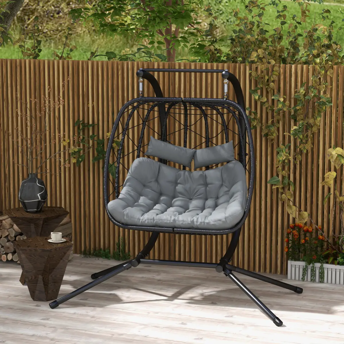 Outsunny Outsunny PE Hanging Swing Chair with Thick Cushion, Patio Hanging Chair, Black - Hammocks