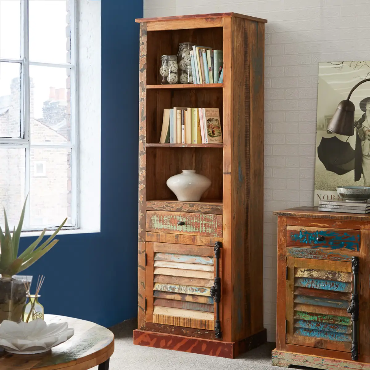 Indian Hub Coastal Narrow Bookcase - Bookcase