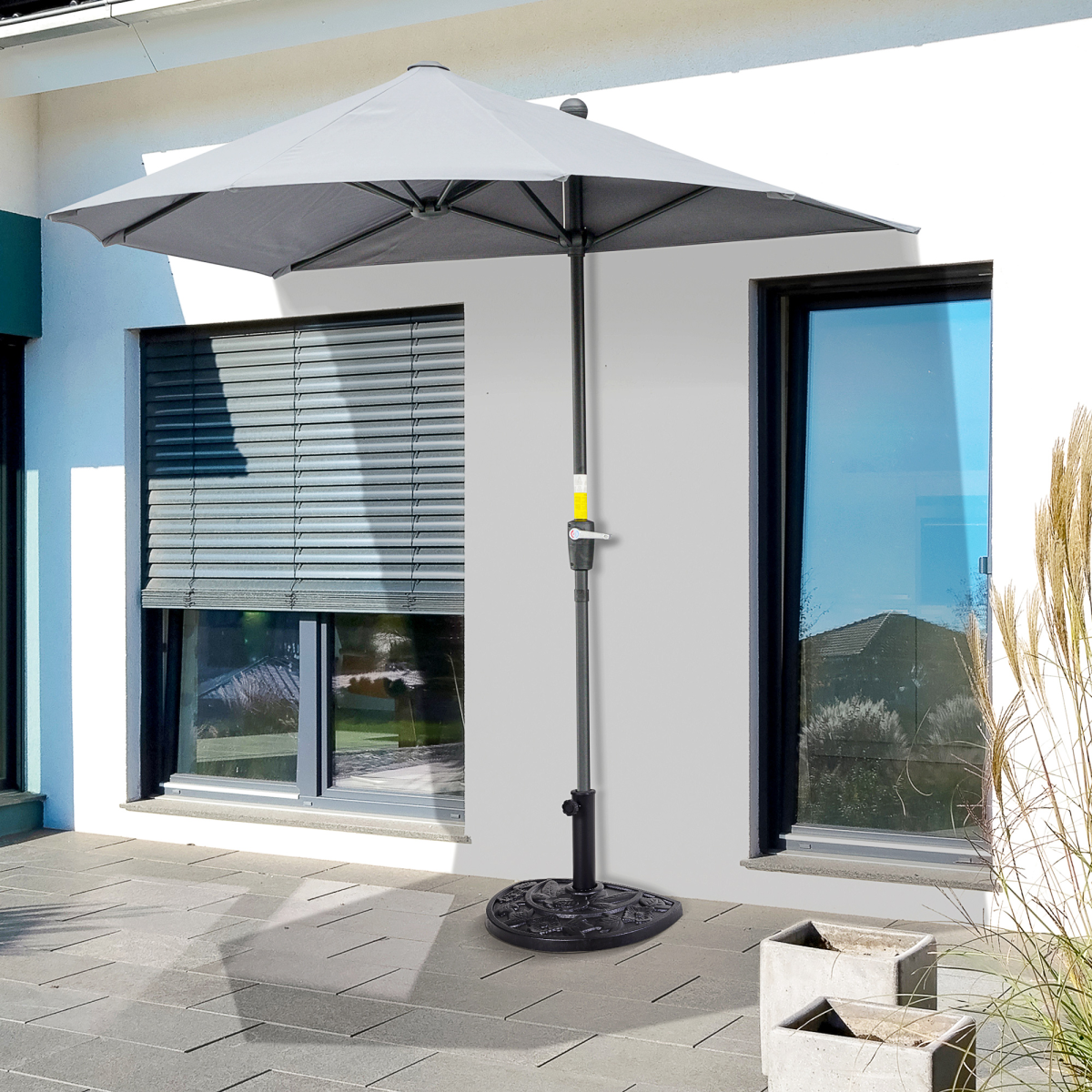 Outsunny Outsunny 9kg Half Round Parasol Umbrella Base Resin Outdoor Garden Furniture - Parasol