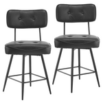 2 Pcs Black PU Swivel Bar Stools with Button-Tufted Backrest and Metal Legs - N/A - Home Symphony