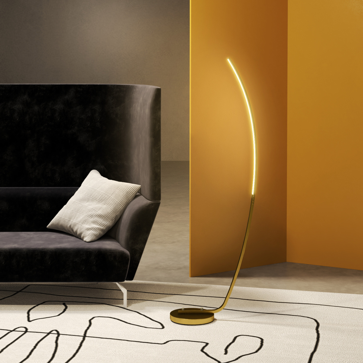 Sleek HOMCOM Floor Lamp with LED Strip, Standing Lamp for Living Room, Gold Tone adds elegance to any space.
