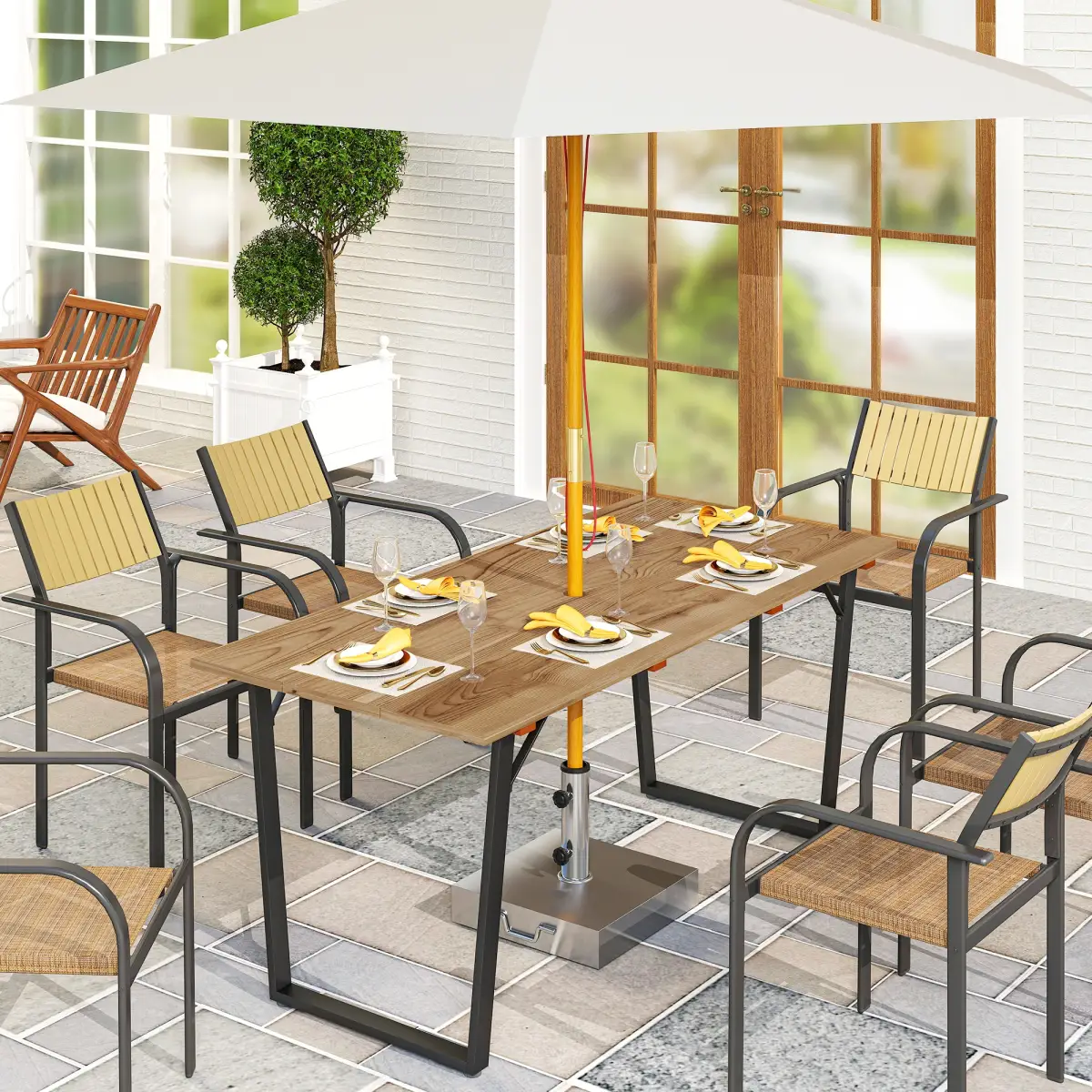 Outsunny Outsunny Wooden Garden Table for 6 with 5cm Parasol Hole for Balcony Terrace - Garden Table