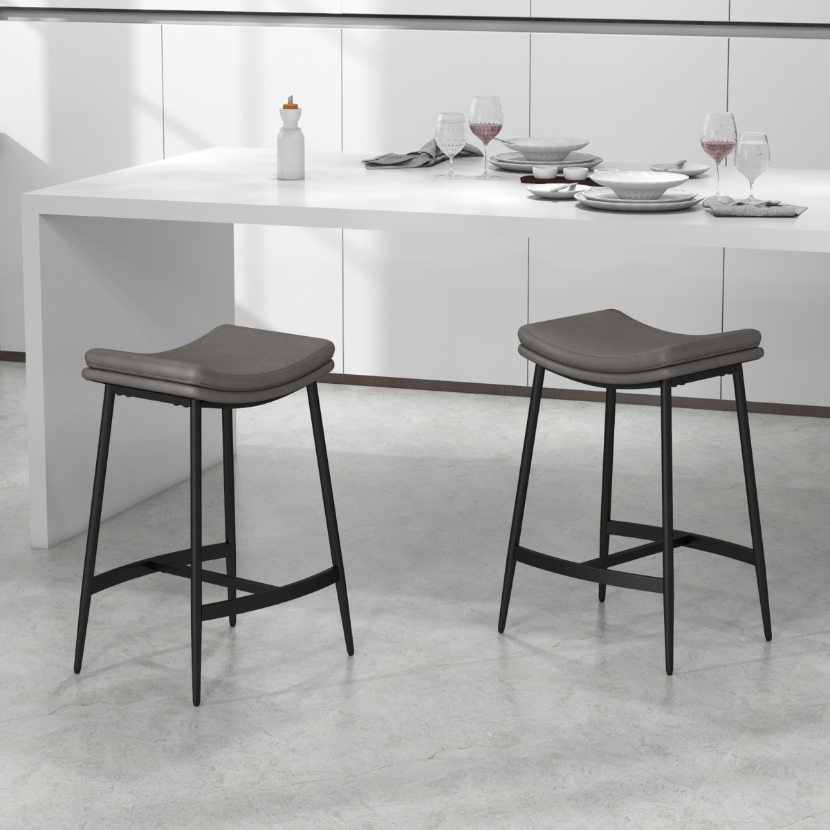 HOMCOM Bar Stool 89-99cm Curved Seat Grey Set of 2 - HOMCOM - Home Symphony