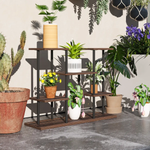 Outsunny Outsunny 4 Tiered Metal Flower Shelf Display Rack, Carbonised Finish - Wine Rack