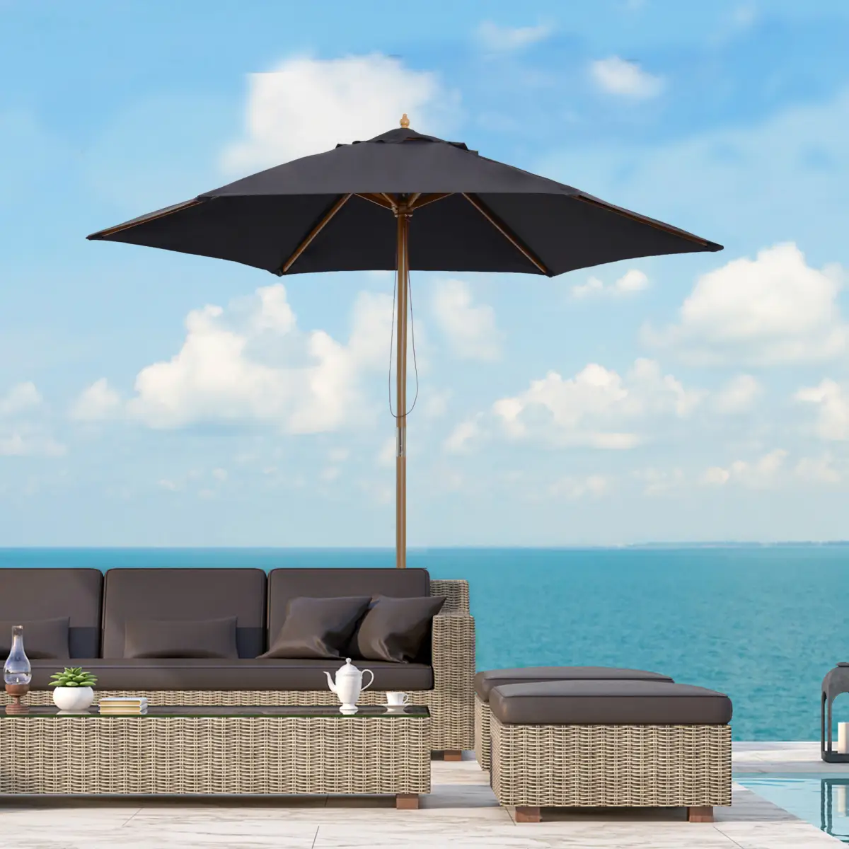 Outsunny 2.5m Wood Garden Parasol Sun Shade Patio Outdoor Wooden Umbrella - Parasol