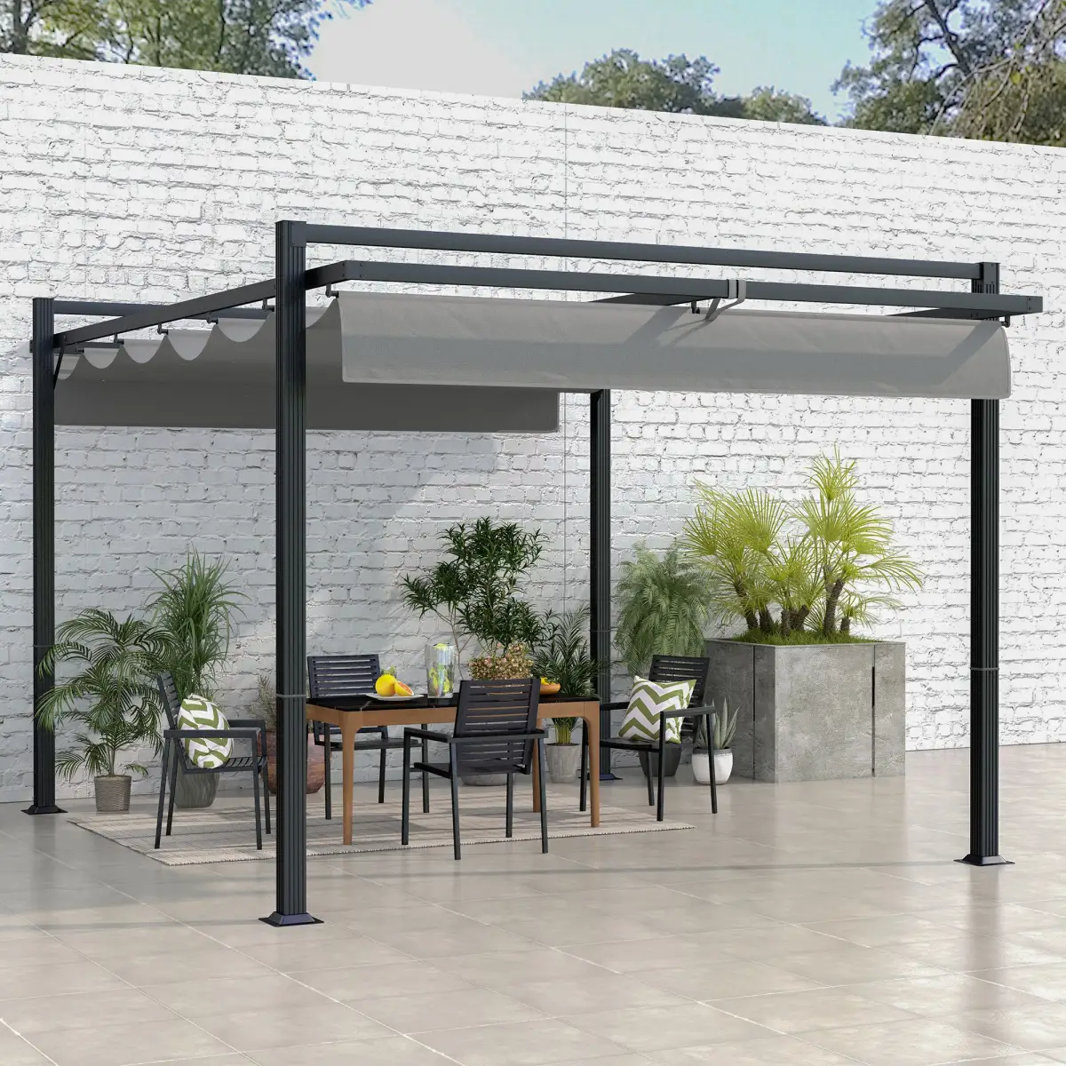Outsunny Outsunny 3 x 4m Pergola with Retractable Roof and Aluminium Frame, Grey - Gazebos