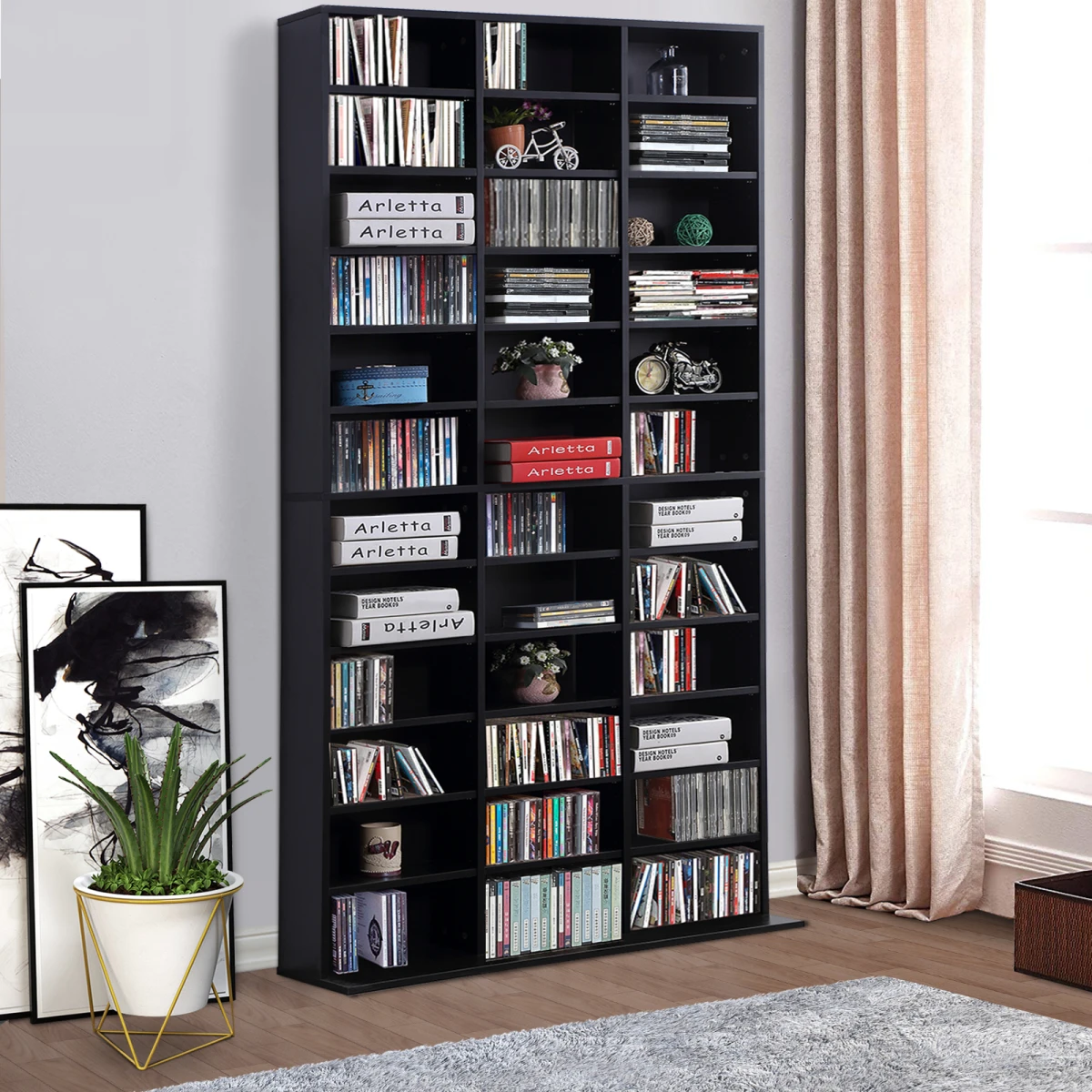 Unbranded HOMCOM CD DVD Media Storage Shelves Display Shelf Racks Wooden Frame Black - Wine Rack