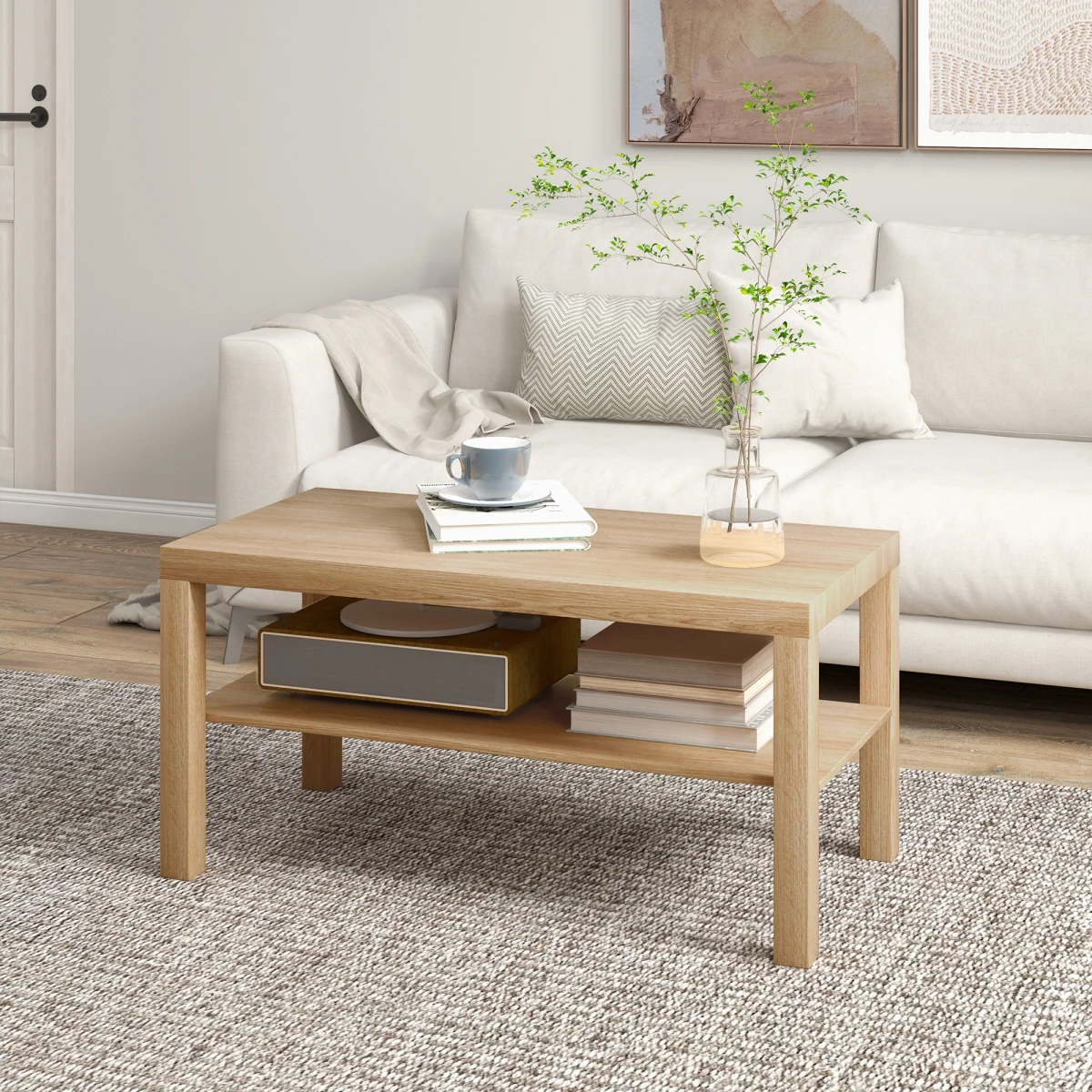HOMCOM HOMCOM Coffee Table Rectangular 110 X 60 Cm With Storage And Open Shelf Natural Finish For Living Room - Coffee Table