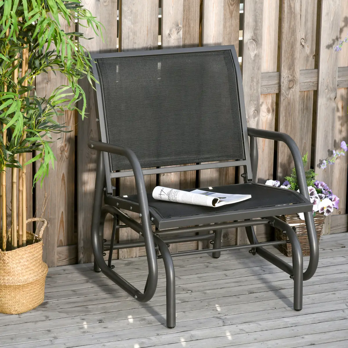 Unbranded Outdoor Gliding Swing Chair Garden Seat w/ Mesh Seat Curved Back Steel Frame - Hammocks