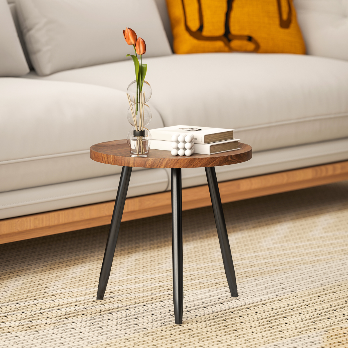 HOMCOM Round Side Table 50cm Tray Living Room