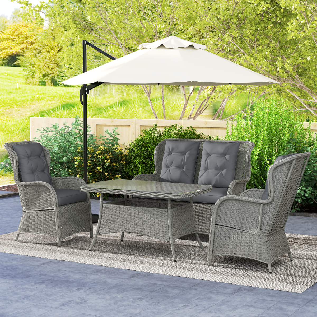 Outsunny Rattan Sofa Set Four Piece Tempered Glass Patio - Outsunny - Home Symphony