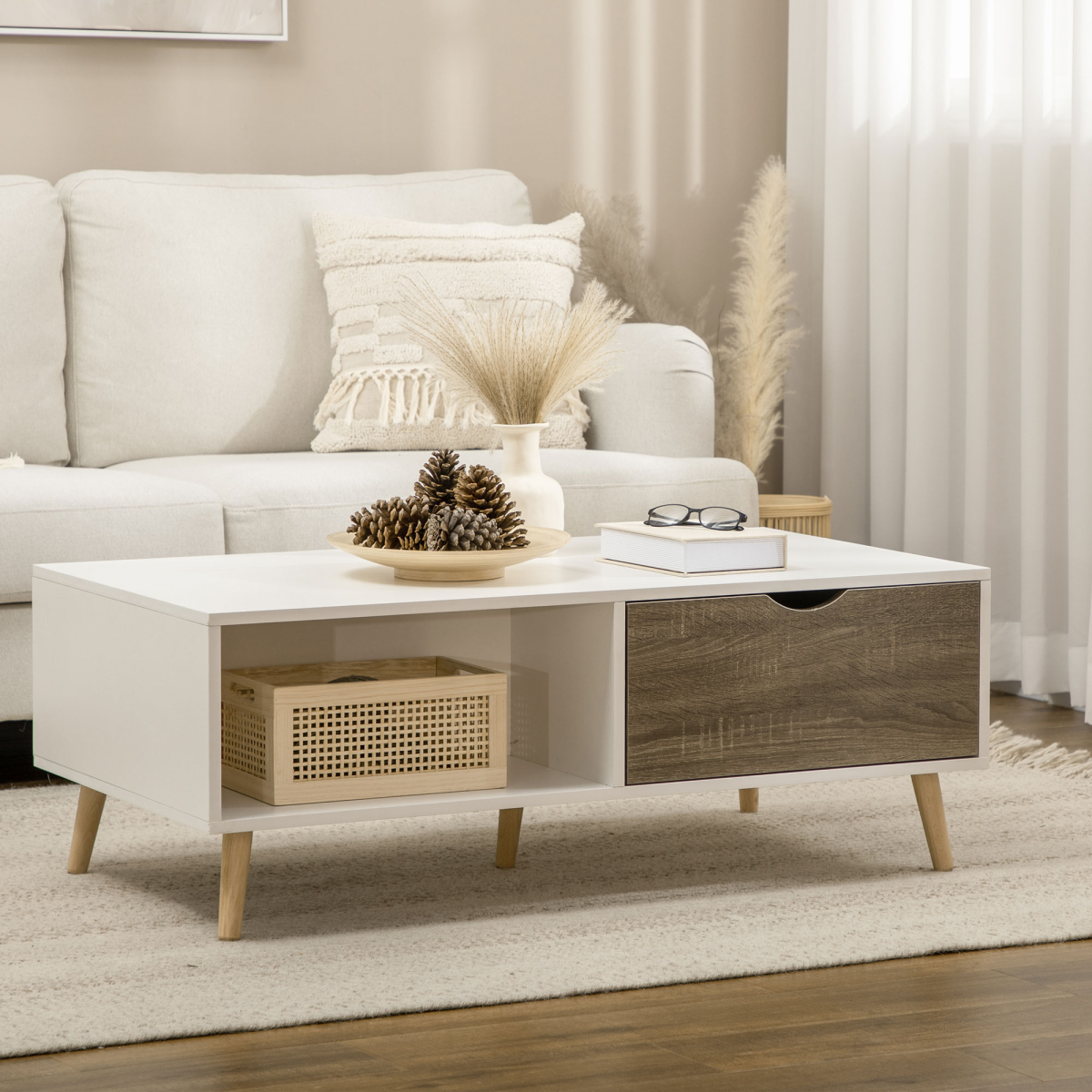 Modern White Coffee Table With Storage Drawers