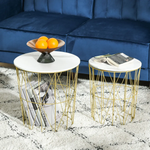 HOMCOM HOMCOM Set of 2 Nesting End Tables Side Tables w/ Basket Removable Top, White - Nest of Tables