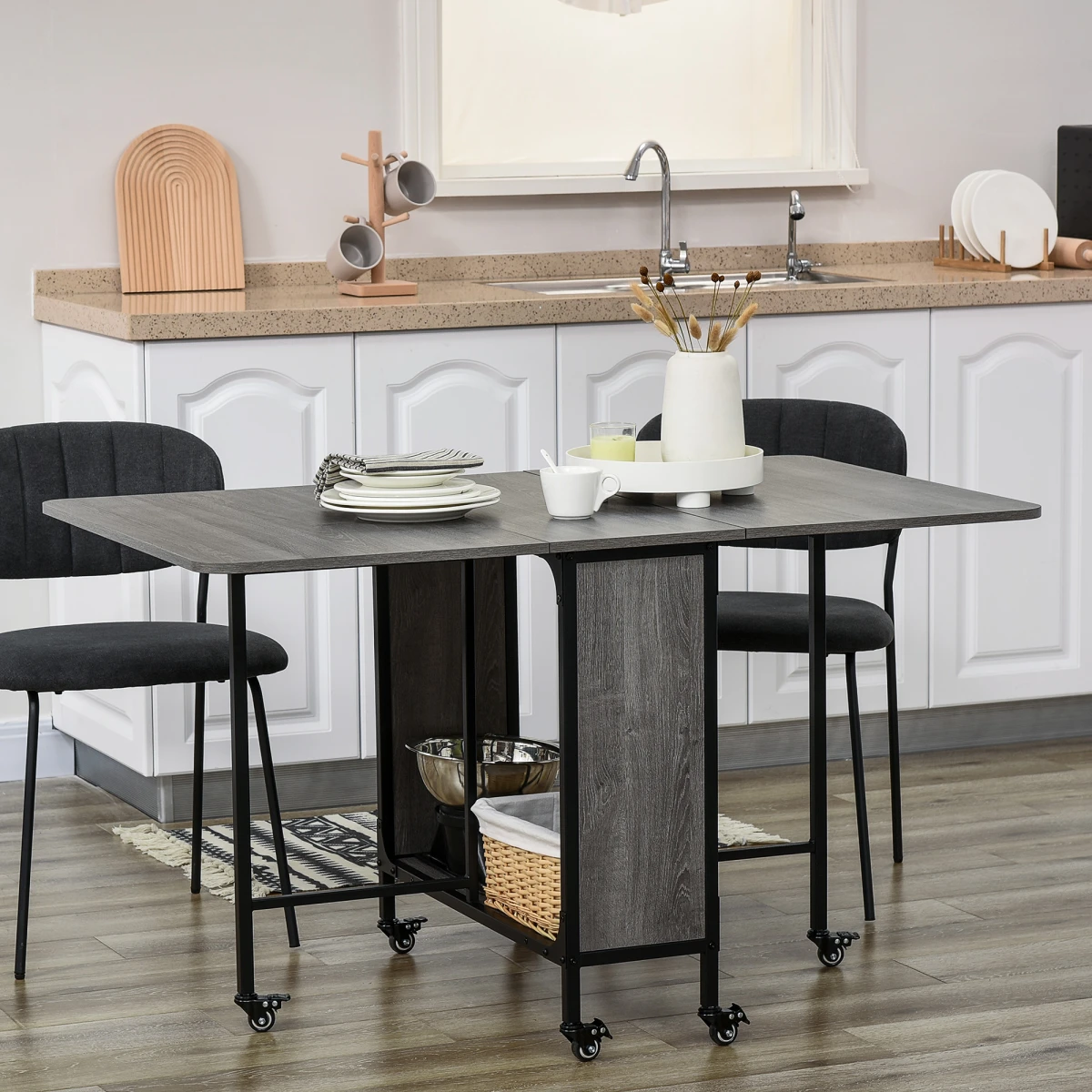 Homcom Mobile Drop Leaf Table Compact Extendable for Six by HOMCOM
