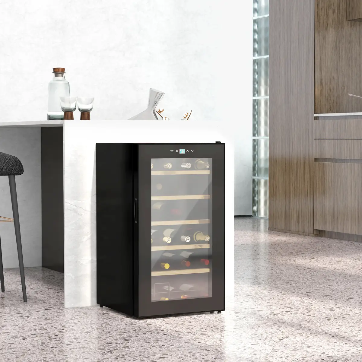 HOMCOM 24 Bottles Wine Fridge with Glass Door Digital Touch Screen Control LED Light - Wine Rack