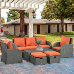 Outsunny Outsunny 6pc Padded Outdoor Rattan Wicker 3-Seat Sofa Recliner Footstool Table - Garden Set