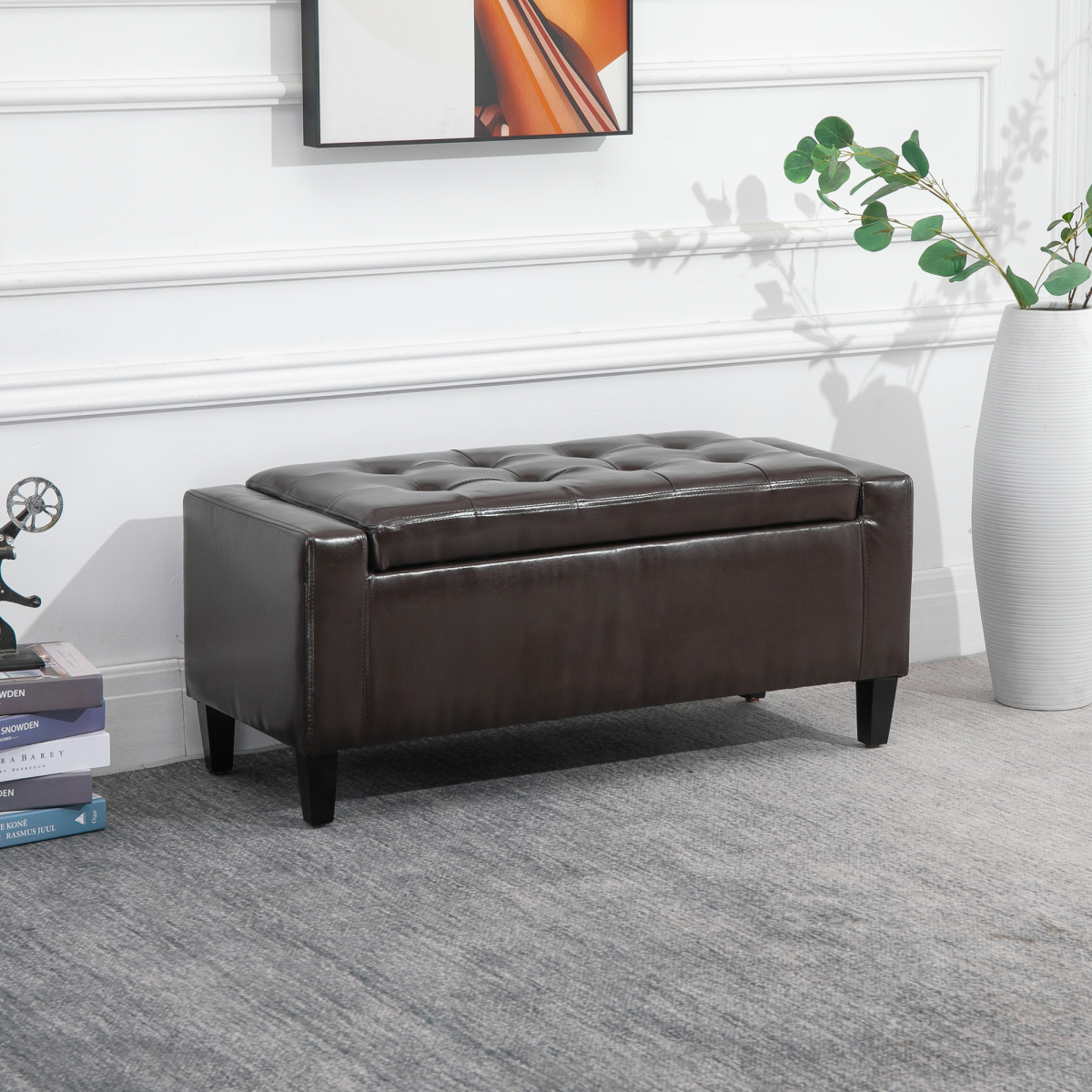 Deluxe Storage Ottoman Bench Large Tufted Lid With Inner Storage For Living Room Entryway - HOMCOM - Home Symphony