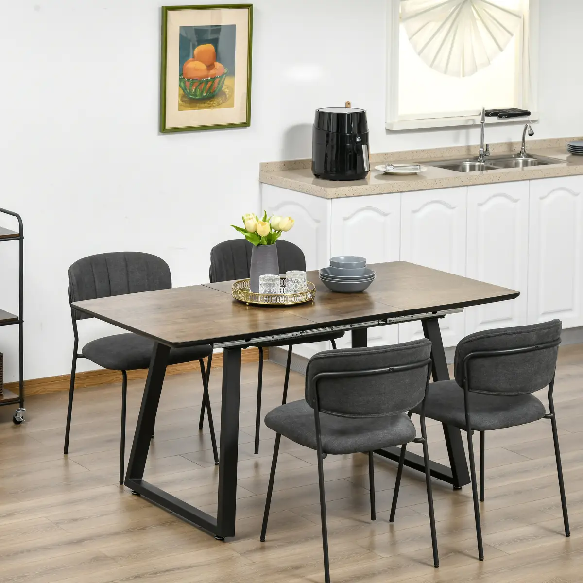 Unbranded Extendable Dining Table Rectangular Wood Effect Tabletop with Metal Frame - Dining Table