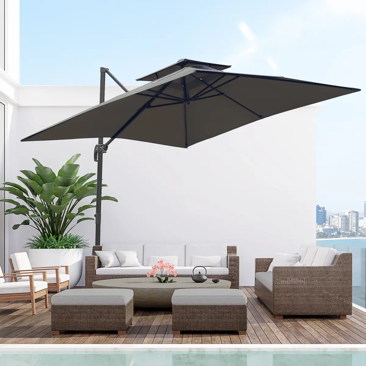 Outsunny Cantilever Parasol Roma Base Weights Kit 360 Degree With Cover For Outdoor Patios - Unbranded - Home Symphony
