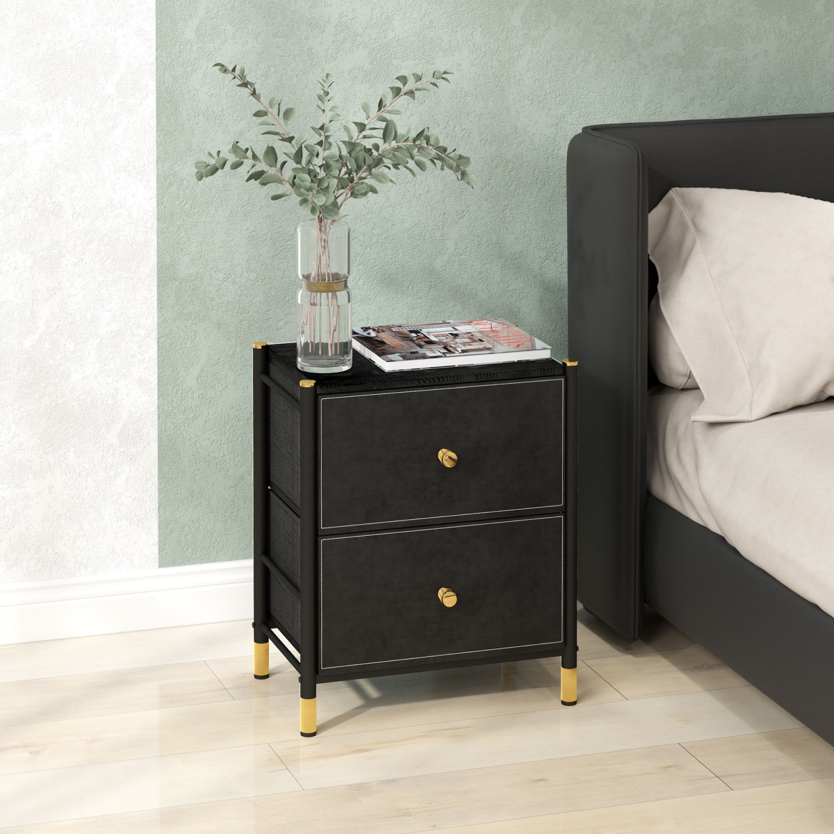 HOMCOM Nightstand PU Leather Two Drawer Bedroom - HOMCOM - Home Symphony