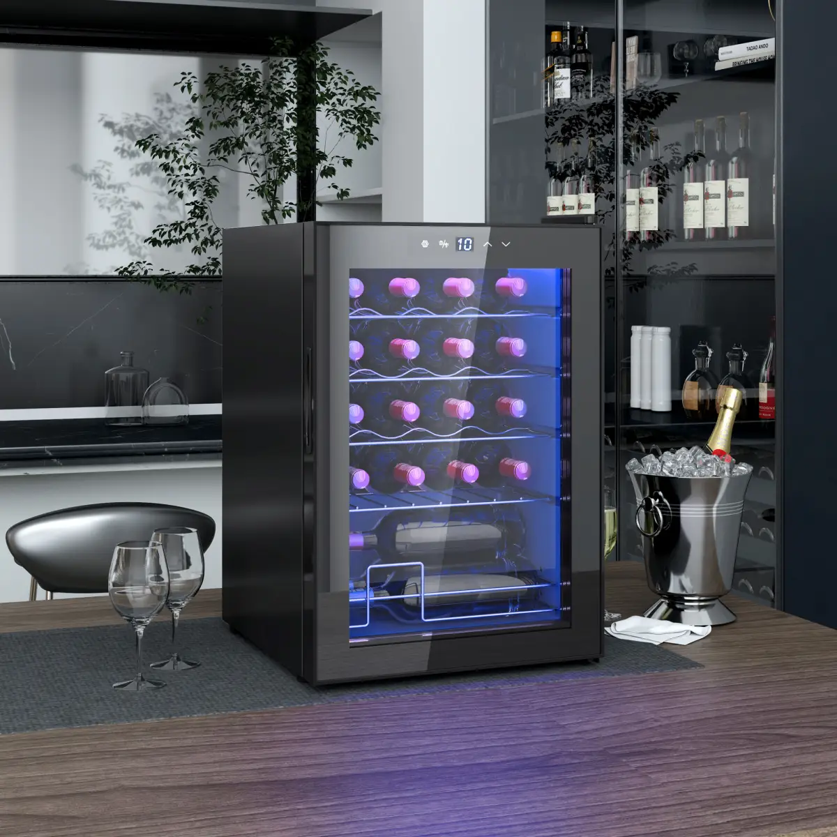 HOMCOM Freestanding Wine Cooler Fridge with Glass Door, 20 Bottle, LED Light - Wine Rack