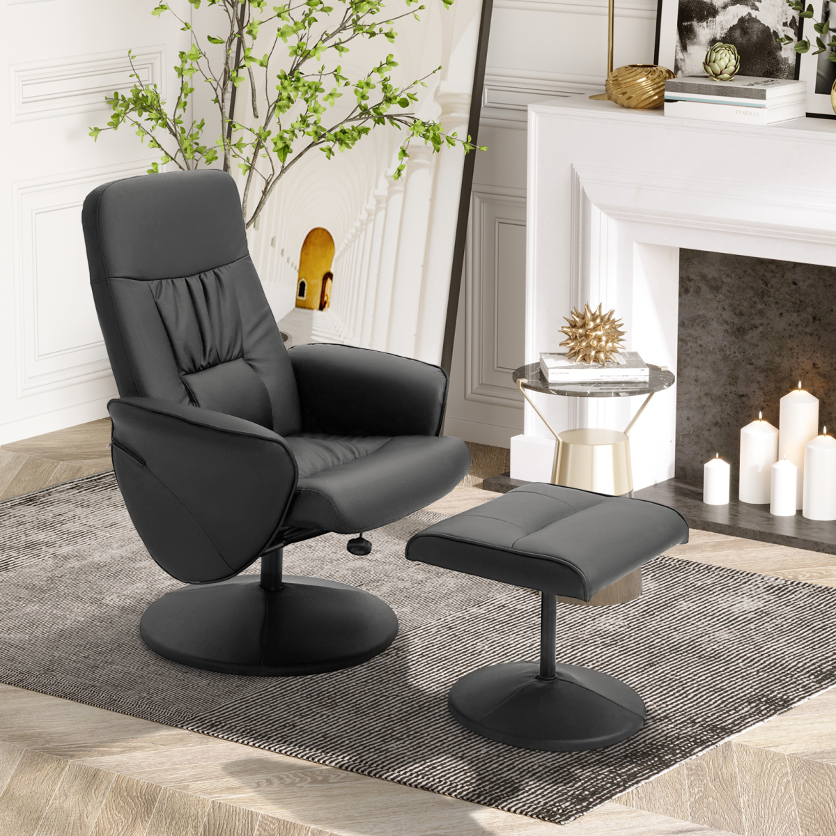 Premium Reclining Armchair Full-Size with 360 Swivel Ottoman for Home and Office