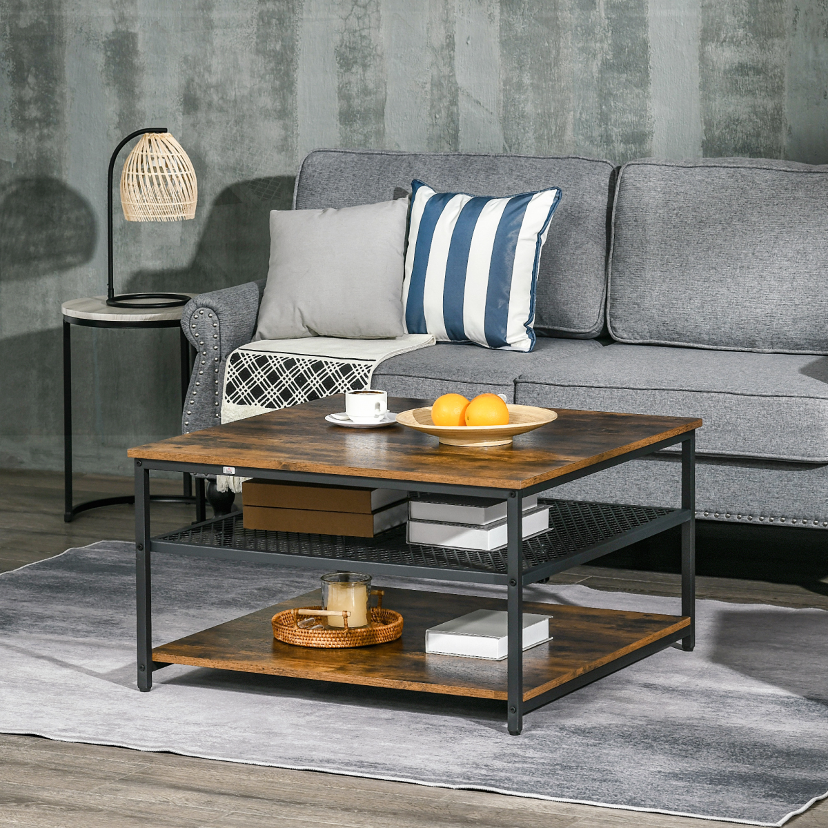 HOMCOM Industrial Coffee Table 3-Tier Storage