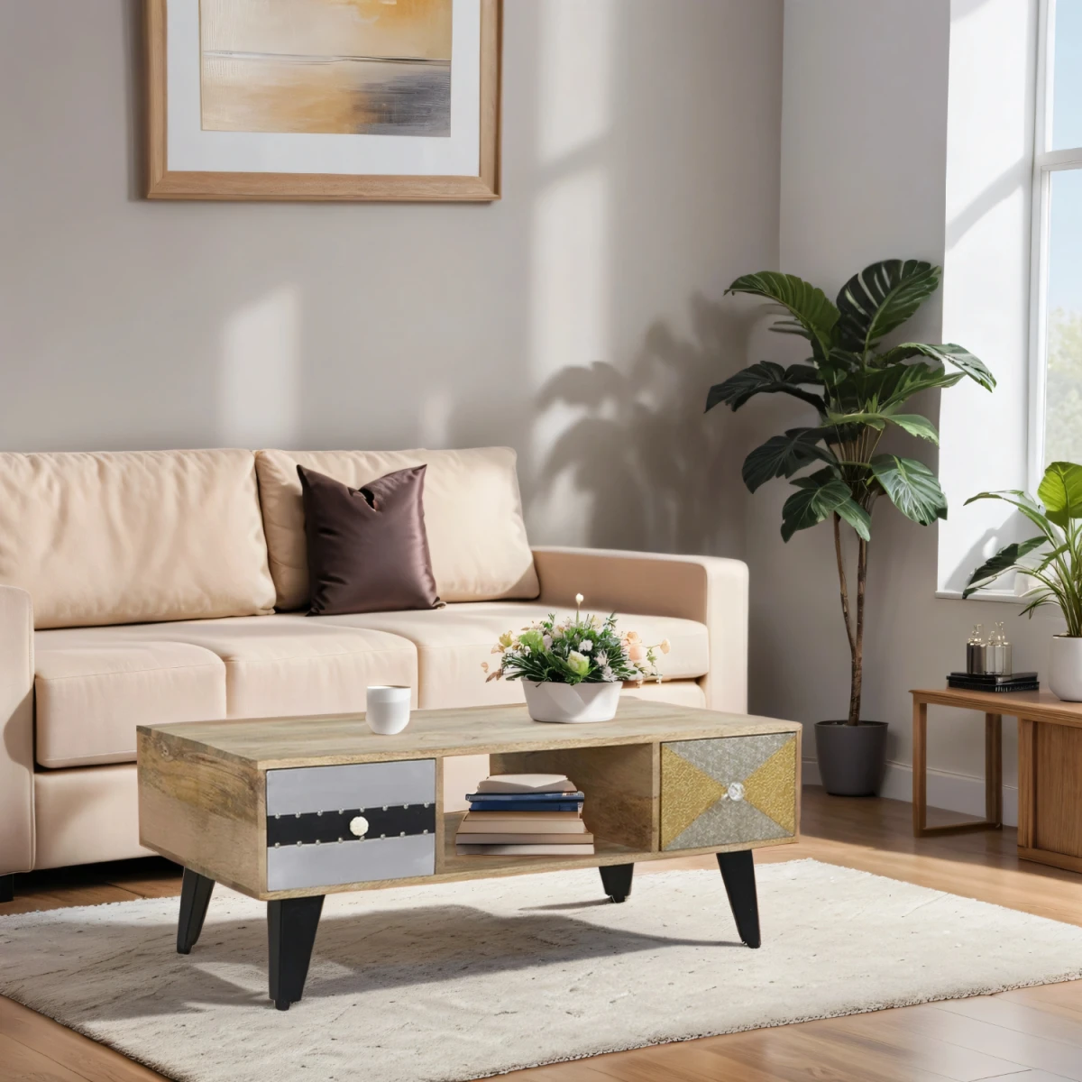 Indian Hub Sorio Coffee Table 4-Drawers Handcrafted Living - Coffee Table