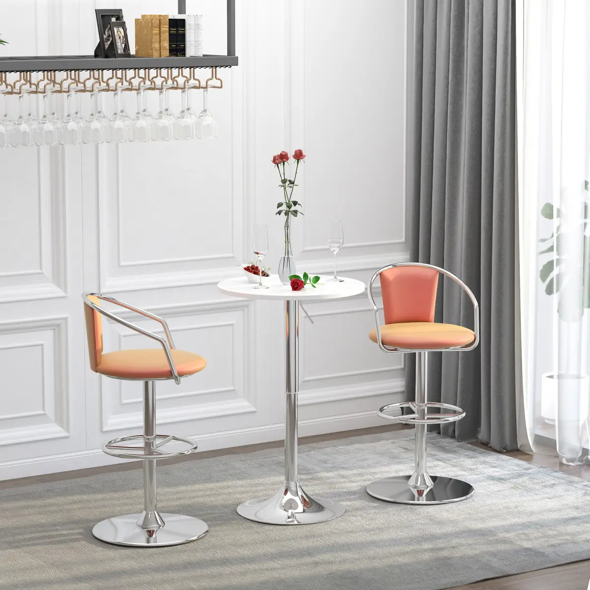 Unbranded 60cm Adjustable Height Round Bar Table w/ Swivel Top Metal Frame White - Dining Table