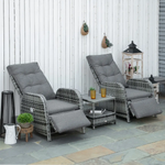 Outsunny 3 Pcs Rattan Chaise Lounge Sofa Set Bistro & Cushion Mixed Grey - Garden Sofa Sets