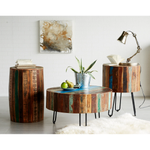 Coastal Drum Coffee Table 24in Dia Reclaimed Wood Hand Finished Durable Rustic Living Room by Indian Hub