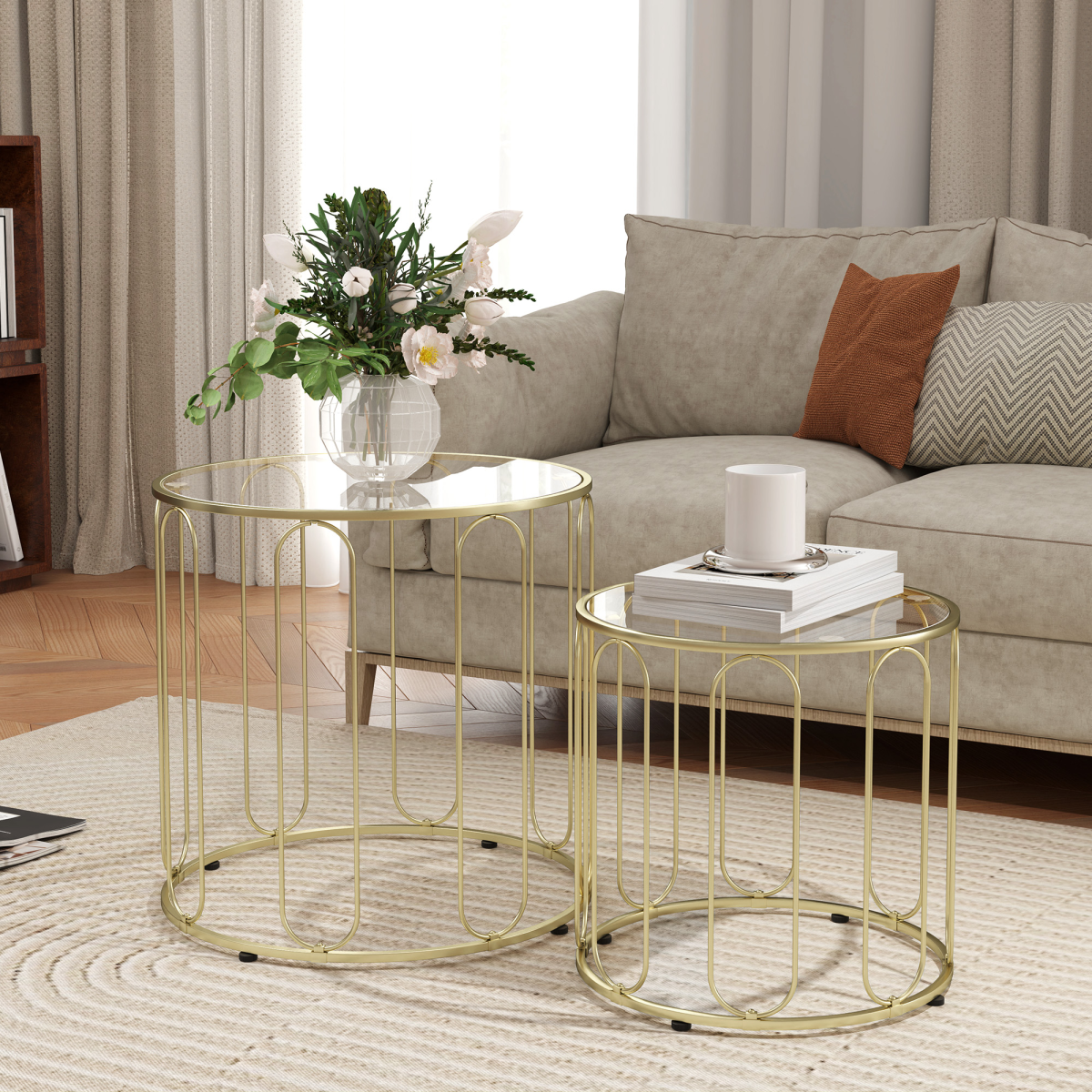HOMCOM Nesting Coffee Tables Glass Top Gold Home - HOMCOM - Home Symphony