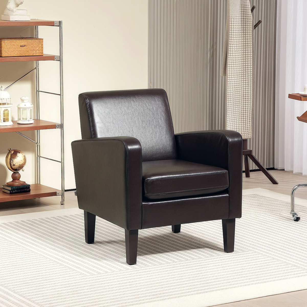 HOMCOM compact dark brown PU leather armchair with pocket spring seat and wood legs.