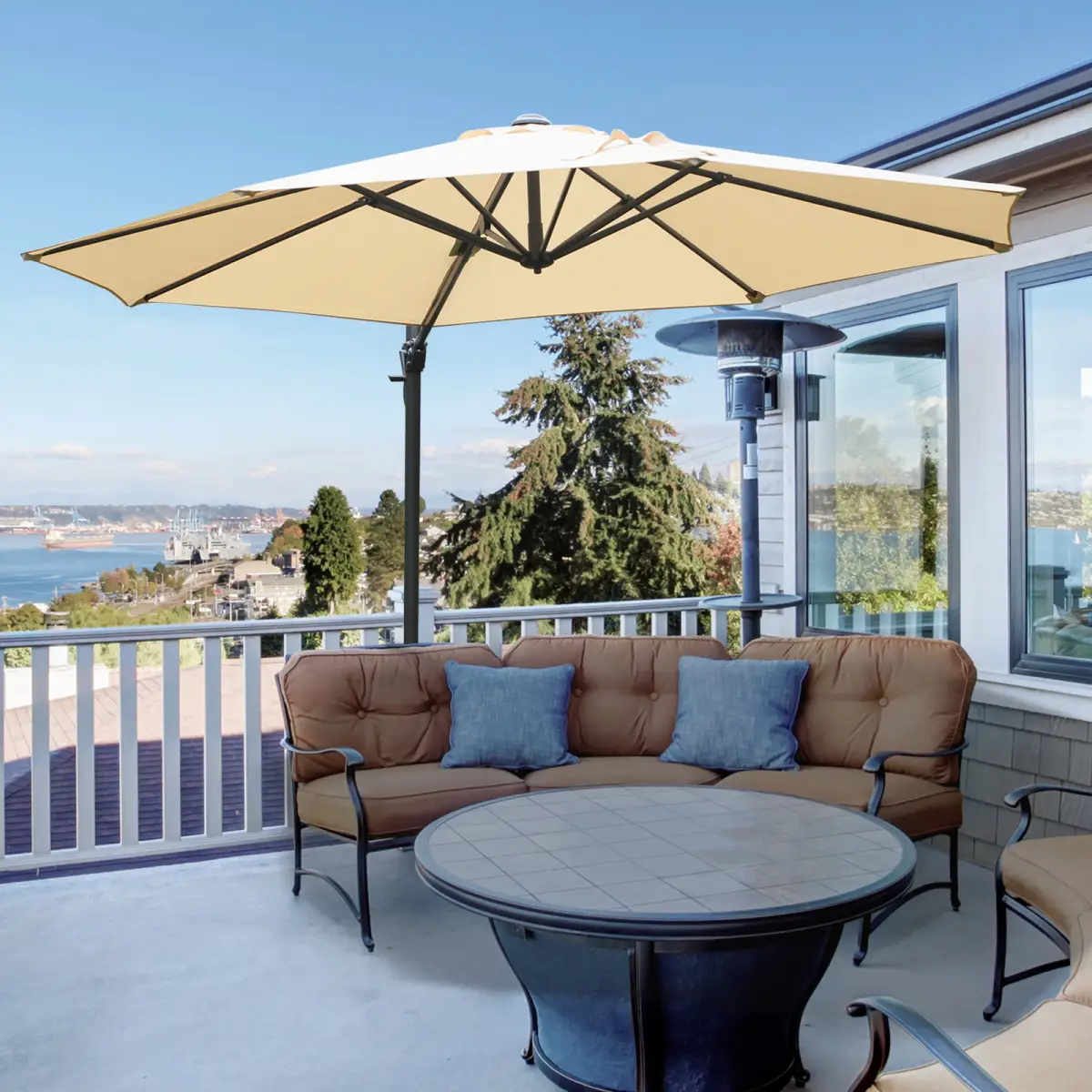 Outsunny Outsunny Umbrella Parasol W/360� Rotation and Cross Base-Beige - Parasol