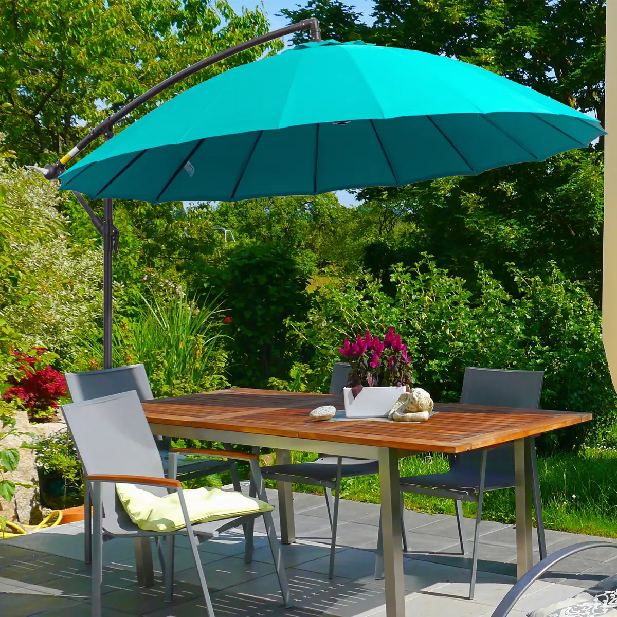 Unbranded 3(m) Cantilever Shanghai Parasol Crank Handle, Cross Base, Turquoise Outsunny - Parasol