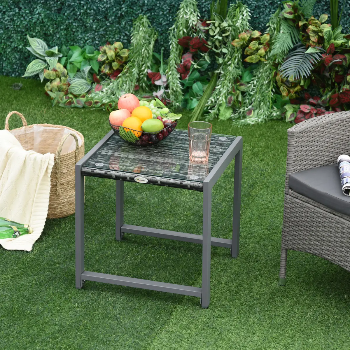 Outsunny Rattan End Table Side Coffee Desk Outdoor Patio Garden Furniture - Desk