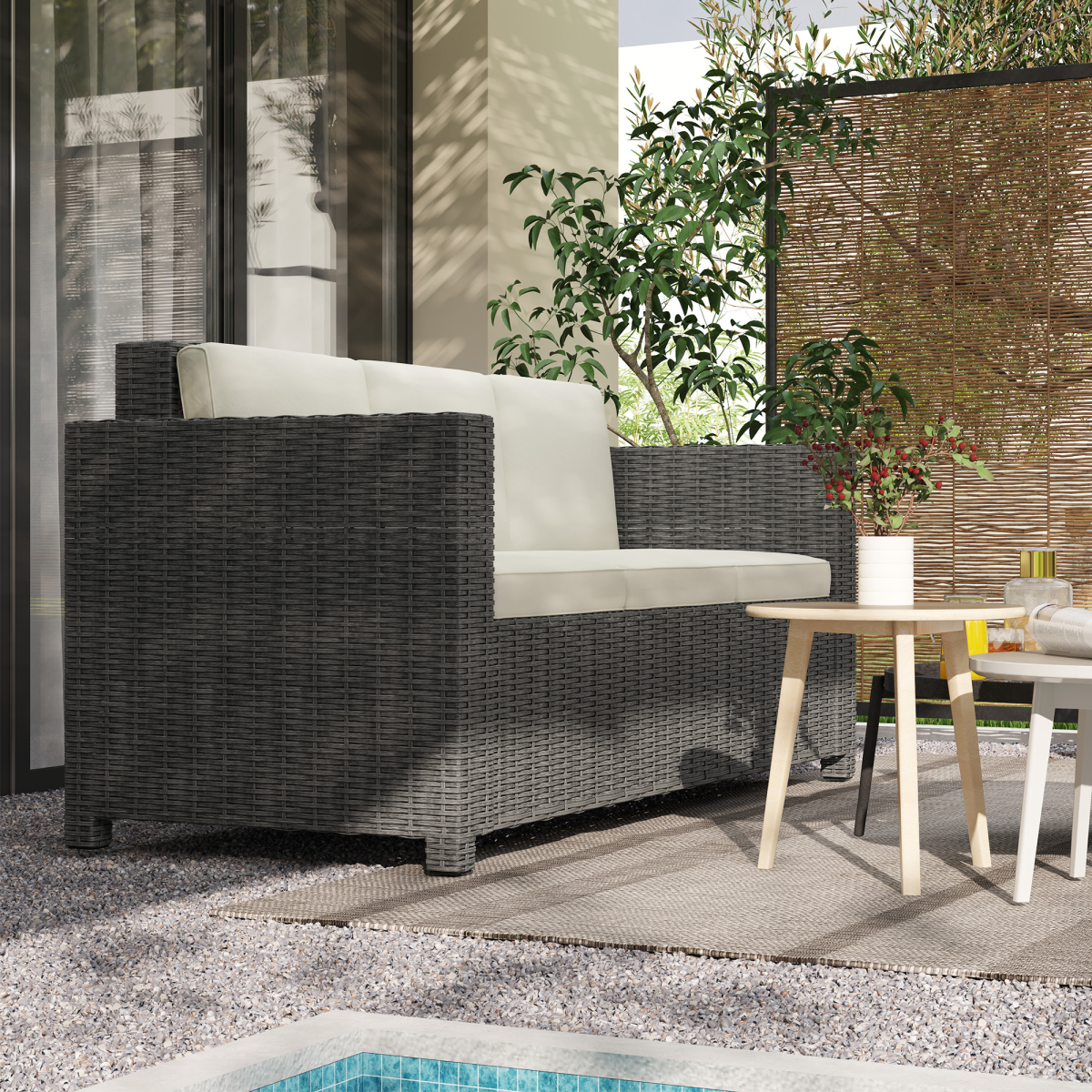 Outsunny Rattan 3 Seat Sofa Cushions 10cm Thick Outdoor - Outsunny - Home Symphony