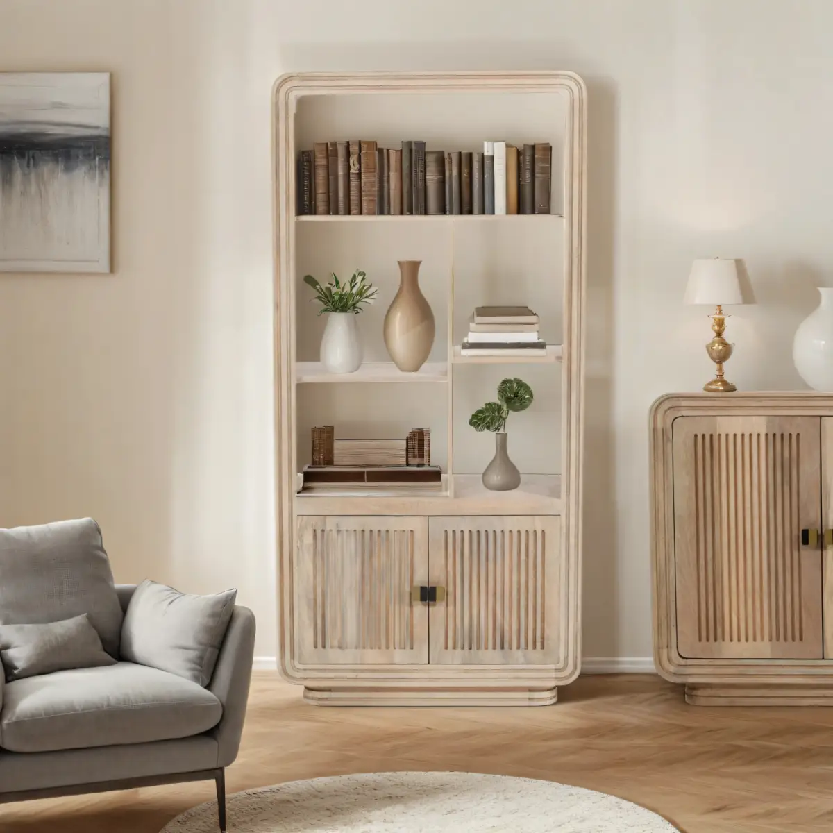 Indian Hub Hudson Carved Mango Wood Bookcase - Bookcase