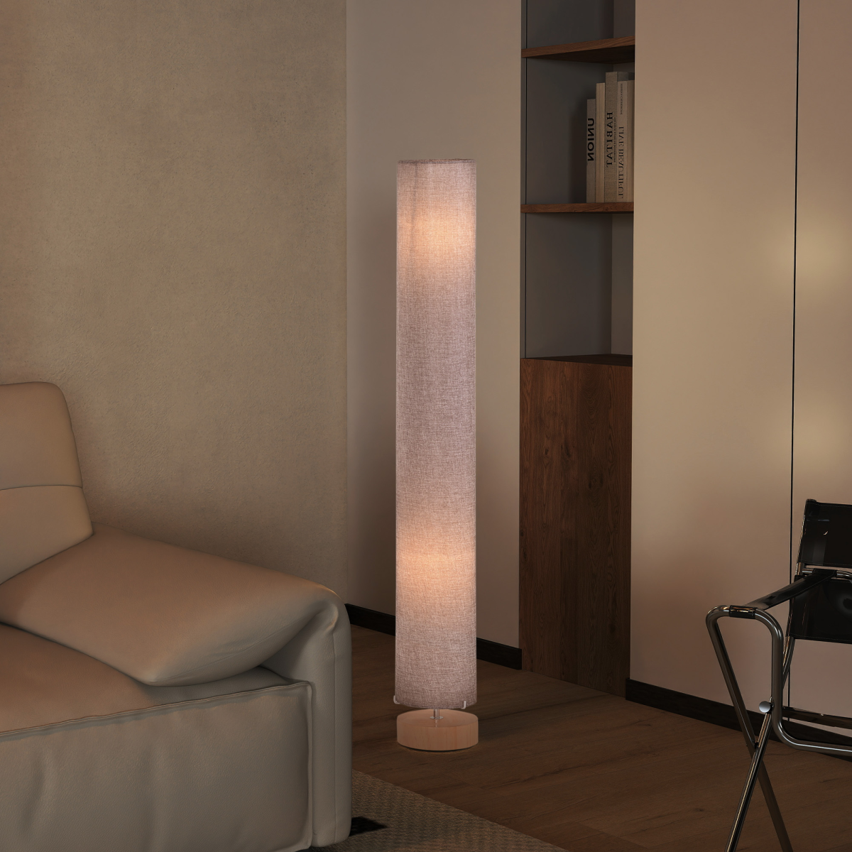 Contemporary Wooden Base Floor Lamp 120 cm with Linen Shade - HOMCOM - Home Symphony