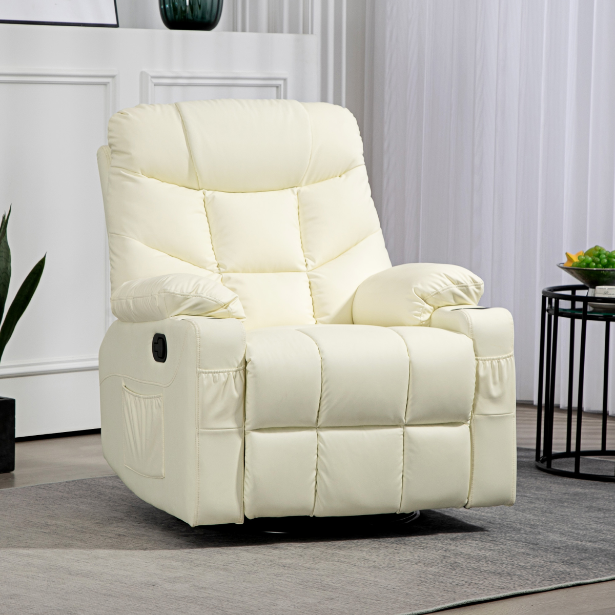 Homcom Manual Recliner Chair Cream With Footrest Cupholders - plush cream recliner with footrest and cupholders