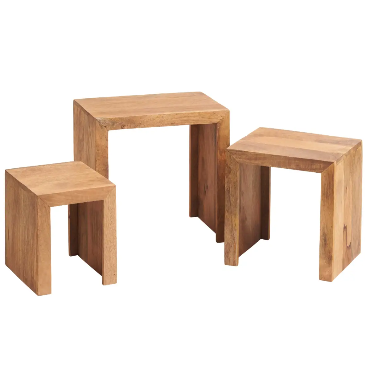 Indian Hub Toko Light Mango Nest Of 3 Tables - Nest of Tables