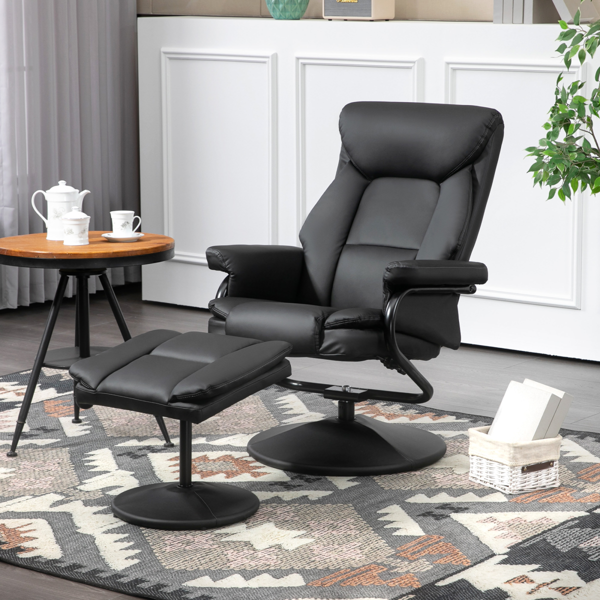 HOMCOM PU Leather Swivel Recliner Armchair OneSize 360Degree - HOMCOM - Home Symphony