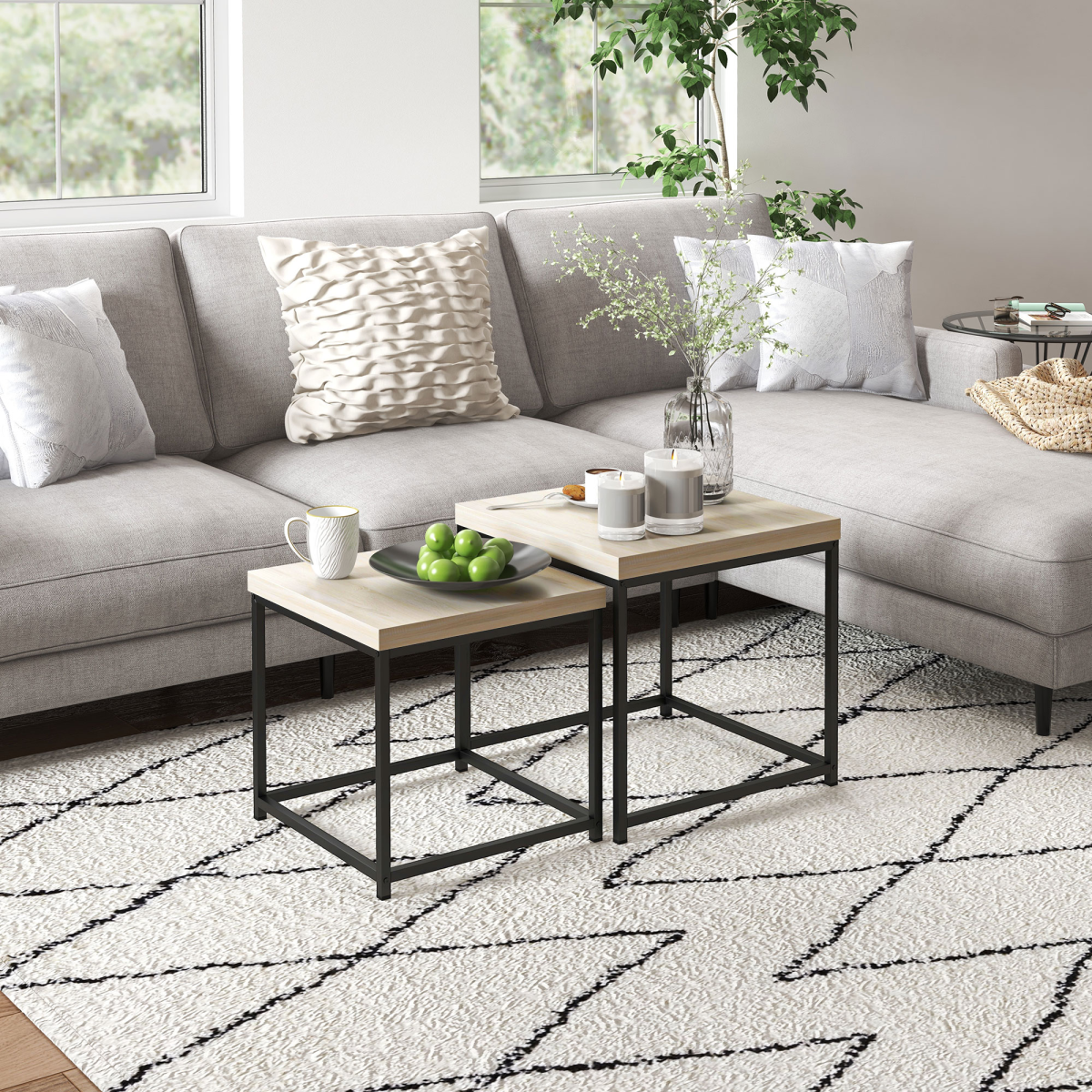 HOMCOM Nesting Tables 3.5cm Oak ThickTop ForHome - HOMCOM - Home Symphony