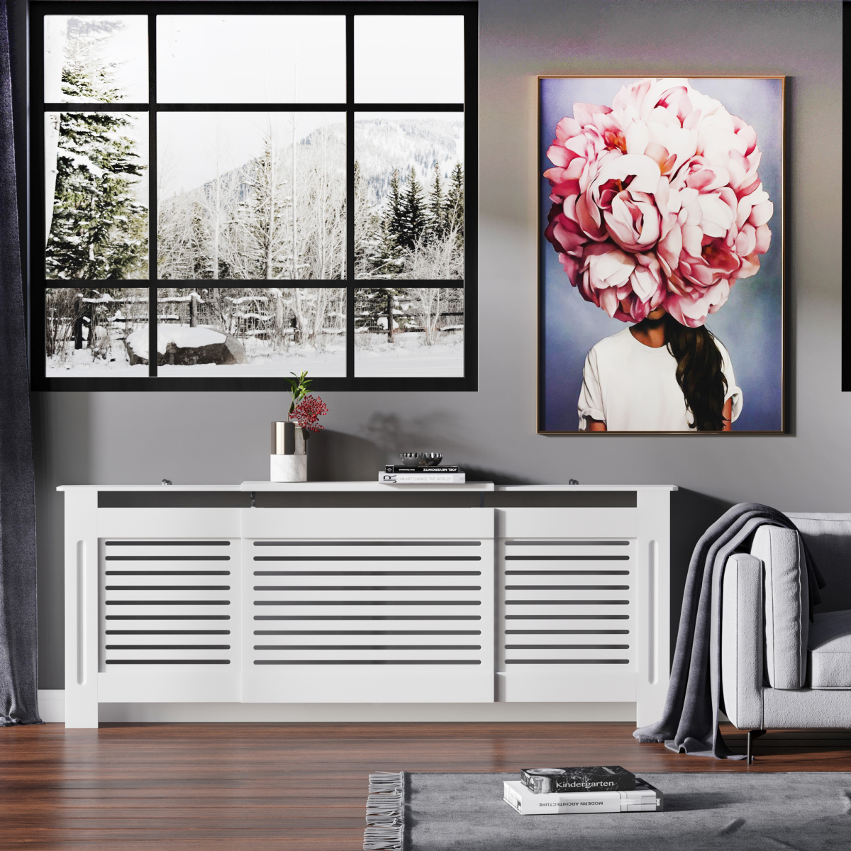 Prime White Radiator Cover Adjustable Slats Home
