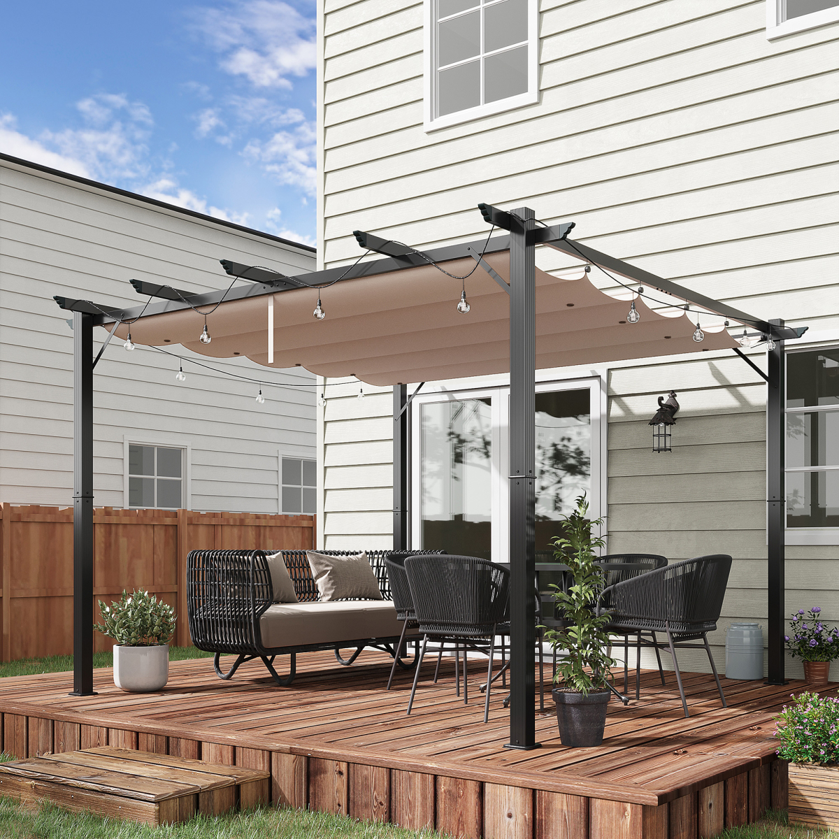 Outsunny Pergola 3x3m Adjustable Canopy Patio - Outsunny - Home Symphony