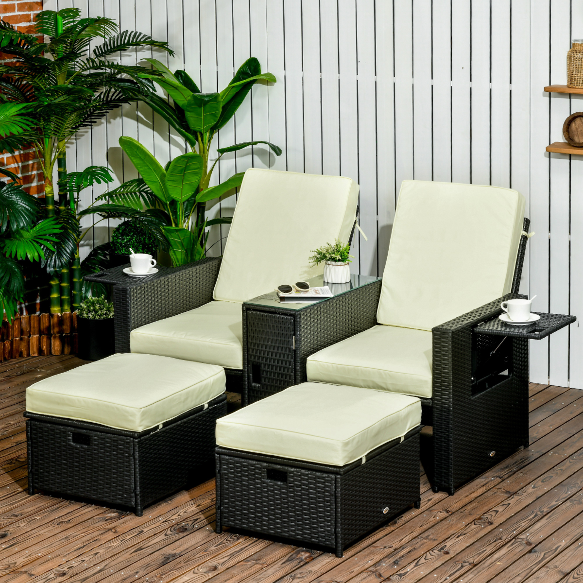 Pro Rattan Lounger Set 5Level Adjustable Patio - Outsunny - Home Symphony