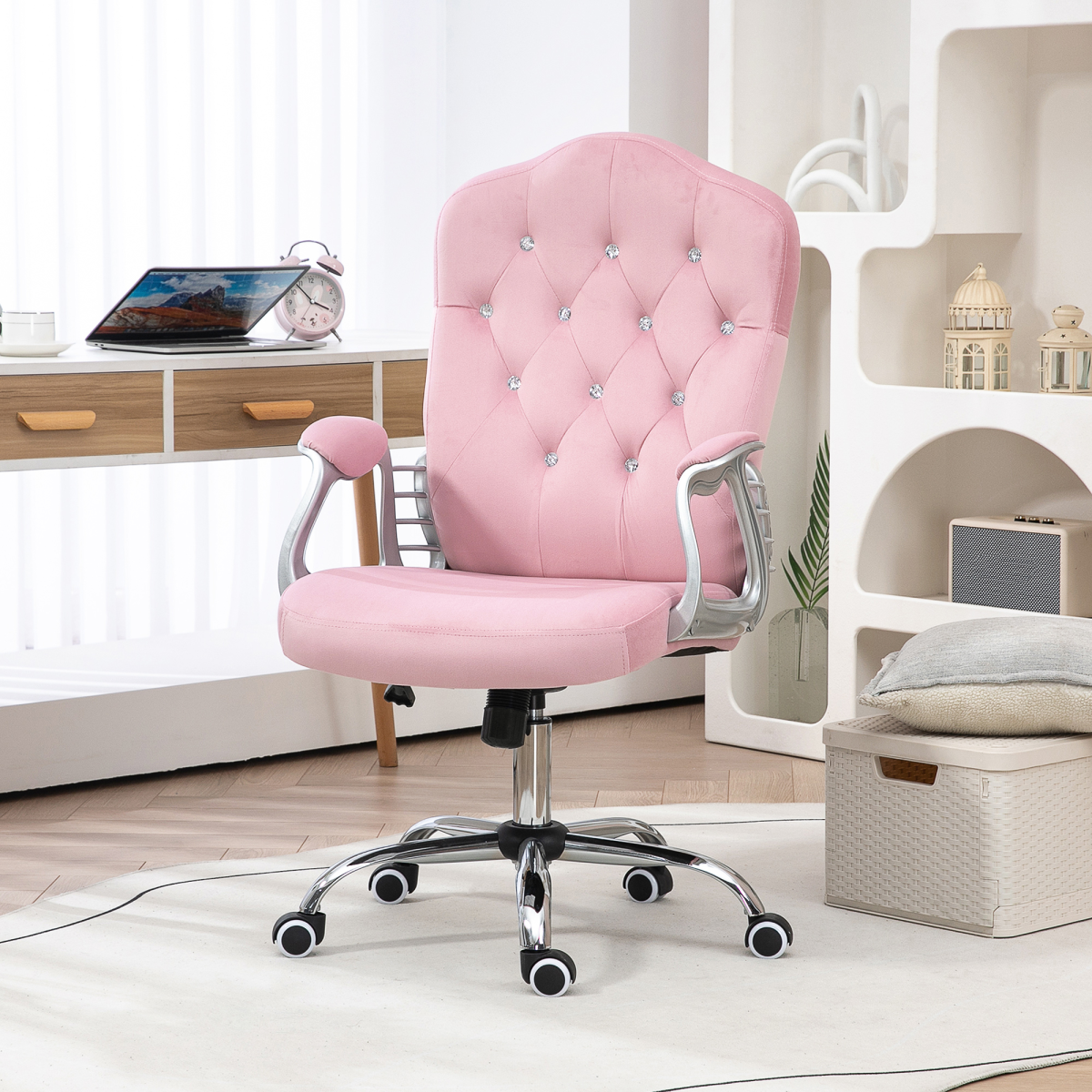 Vinsetto Home Office Chair 47 to 57 cm Height and Tilt Adjustment Velvet Upholstery with Diamonds for Home Office