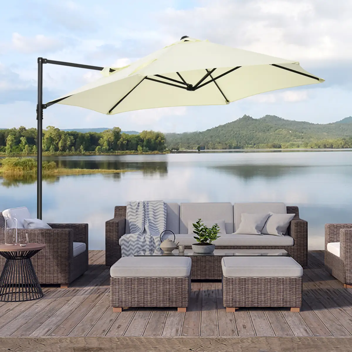 Premium Cantilever Parasol 2.5m With 360 Degree Rotation And Cross Base Beige For Large Patio Sets - Outsunny - Home Symphony