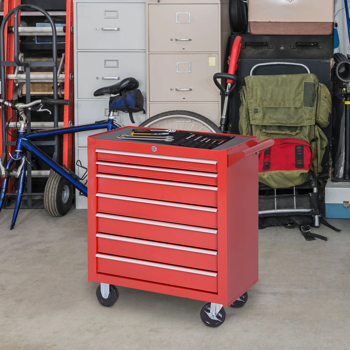 Homcom Durhand Roller Tool Cabinet 7 Drawer Garage - Chest of Drawers